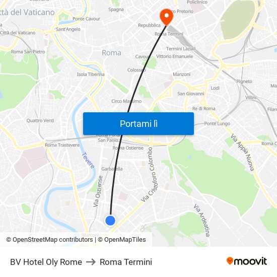 BV Hotel Oly Rome to Roma Termini map