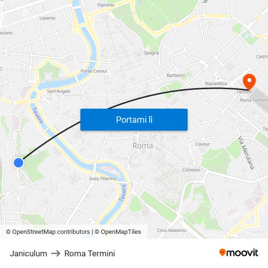 Janiculum to Roma Termini map