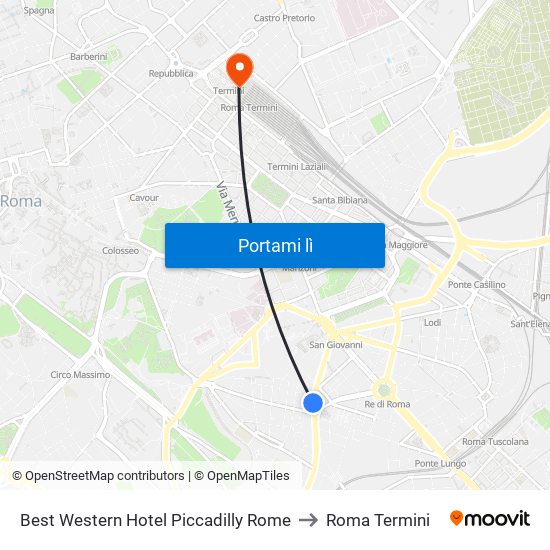 Best Western Hotel Piccadilly Rome to Roma Termini map