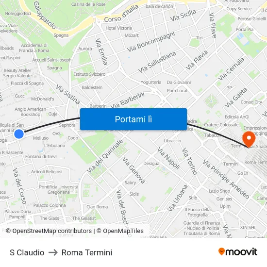 S Claudio to Roma Termini map