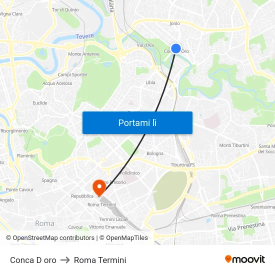 Conca D oro to Roma Termini map