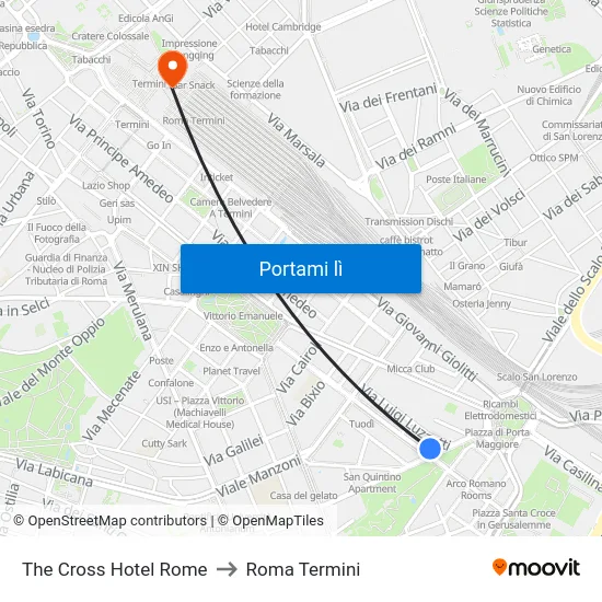The Cross Hotel Rome to Roma Termini map