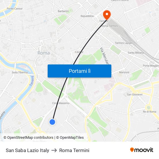 San Saba Lazio Italy to Roma Termini map