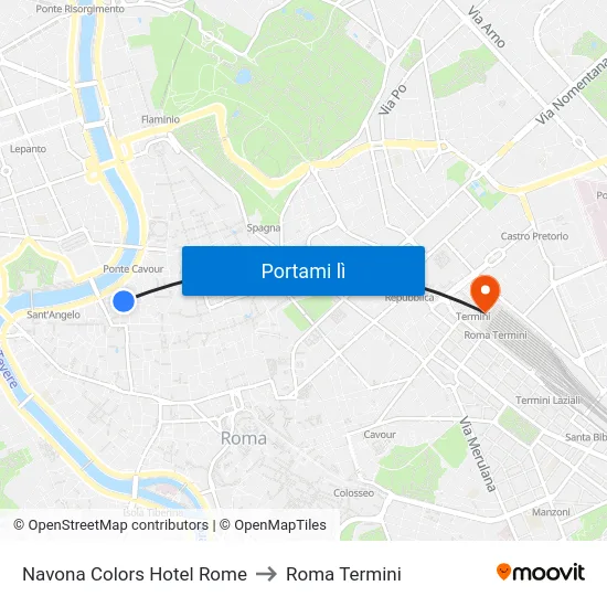 Navona Colors Hotel Rome to Roma Termini map