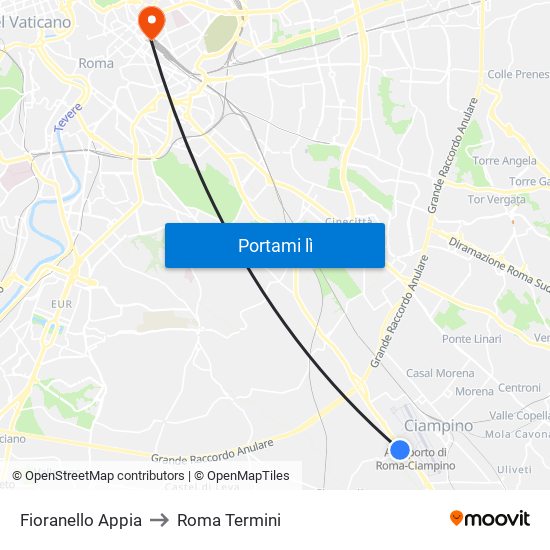 Fioranello Appia to Roma Termini map