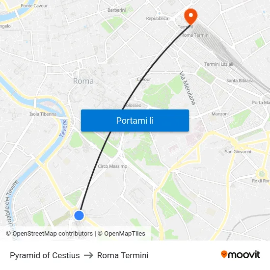 Pyramid of Cestius to Roma Termini map