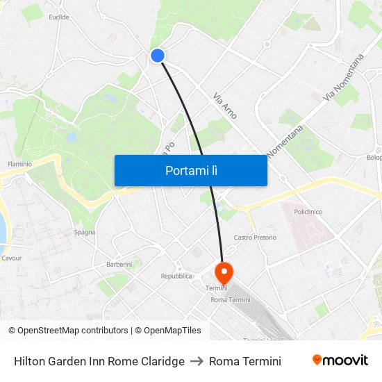 Hilton Garden Inn Rome Claridge to Roma Termini map