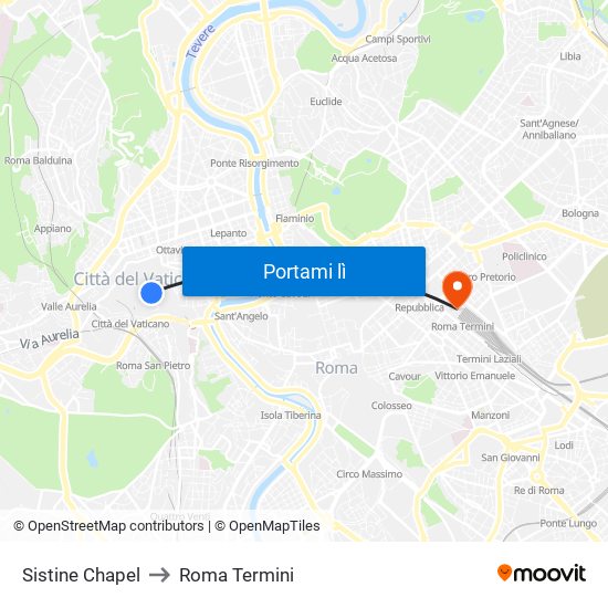 Sistine Chapel to Roma Termini map