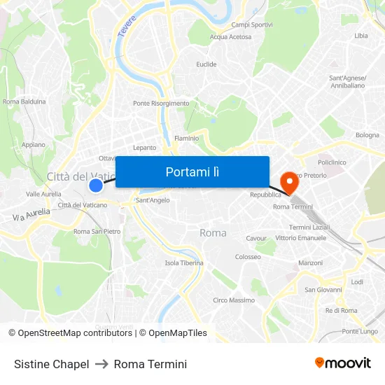 Sistine Chapel to Roma Termini map