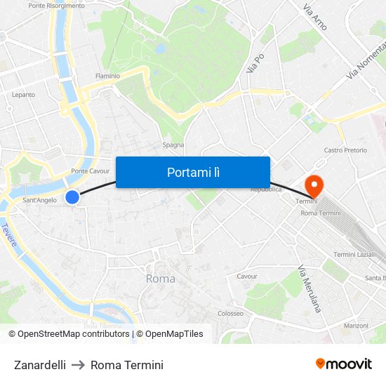 Zanardelli to Roma Termini map