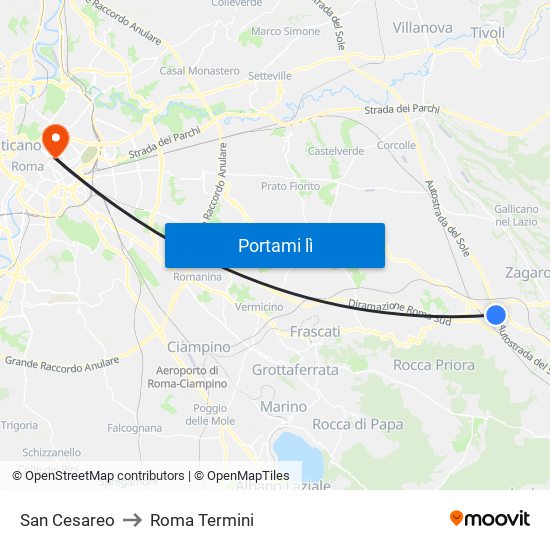 San Cesareo to Roma Termini map