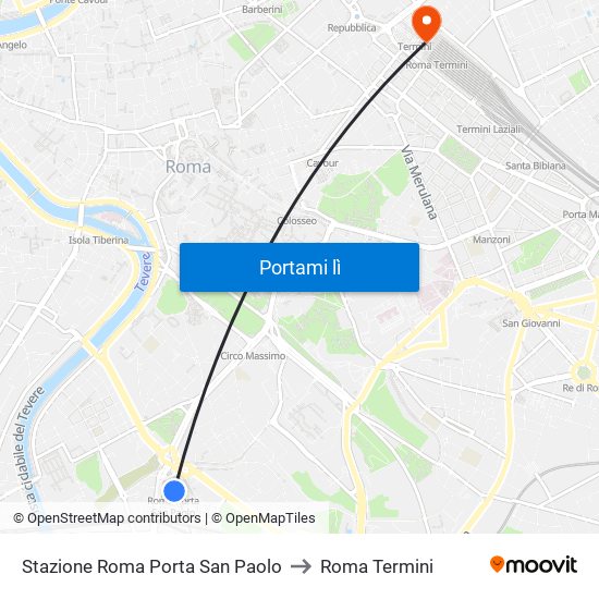 Stazione Roma Porta San Paolo to Roma Termini map