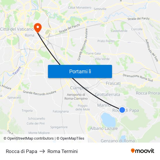 Rocca di Papa to Roma Termini map