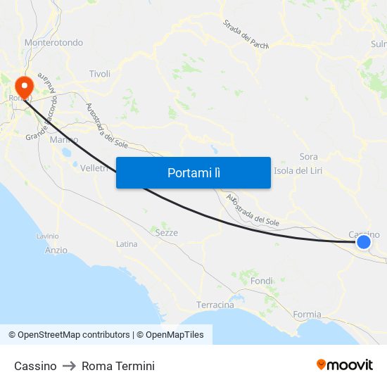 Cassino to Roma Termini map