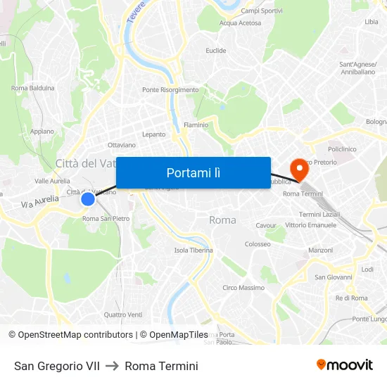 San Gregorio VII to Roma Termini map