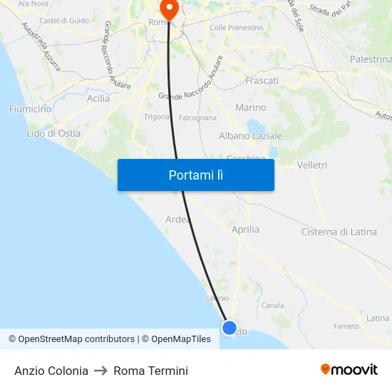 Anzio Colonia to Roma Termini map