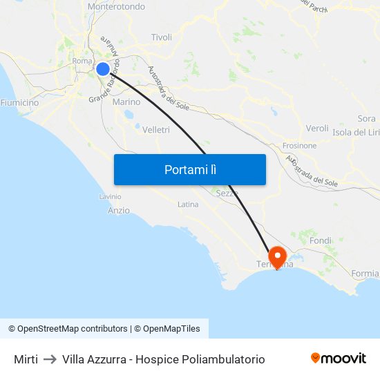 Mirti to Villa Azzurra - Hospice Poliambulatorio map