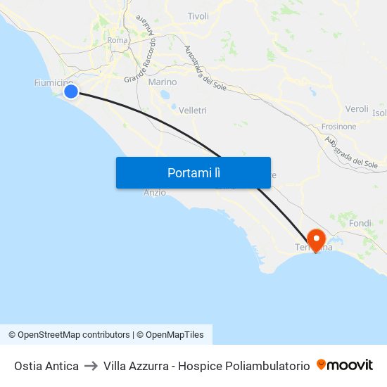 Ostia Antica to Villa Azzurra - Hospice Poliambulatorio map