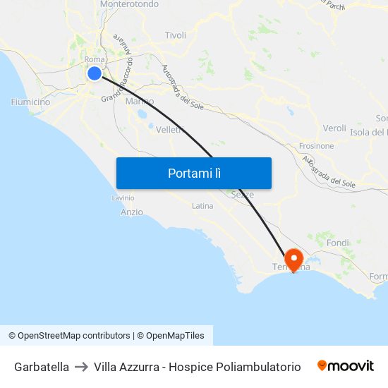 Garbatella to Villa Azzurra - Hospice Poliambulatorio map