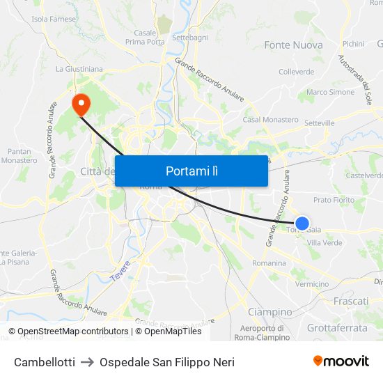 Cambellotti to Ospedale San Filippo Neri map