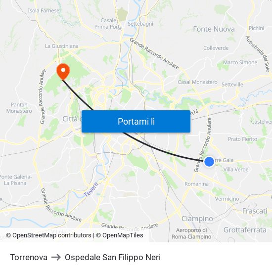 Torrenova to Ospedale San Filippo Neri map