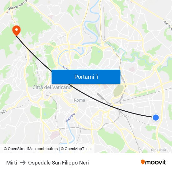 Mirti to Ospedale San Filippo Neri map