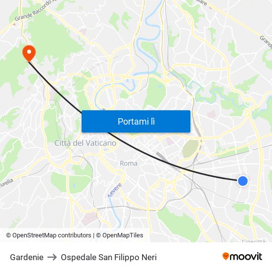 Gardenie to Ospedale San Filippo Neri map