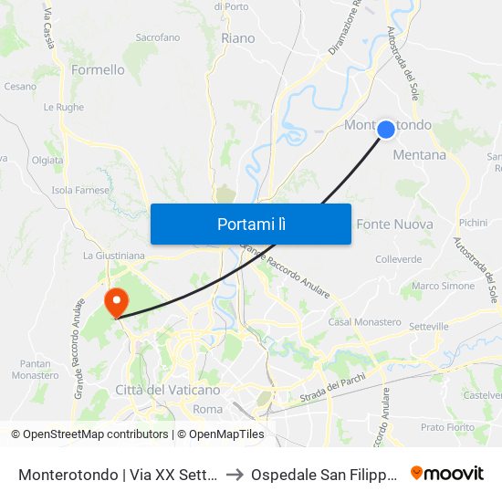 Monterotondo | Via XX Settembre to Ospedale San Filippo Neri map