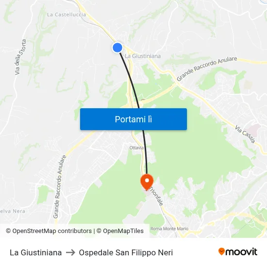 La Giustiniana to Ospedale San Filippo Neri map