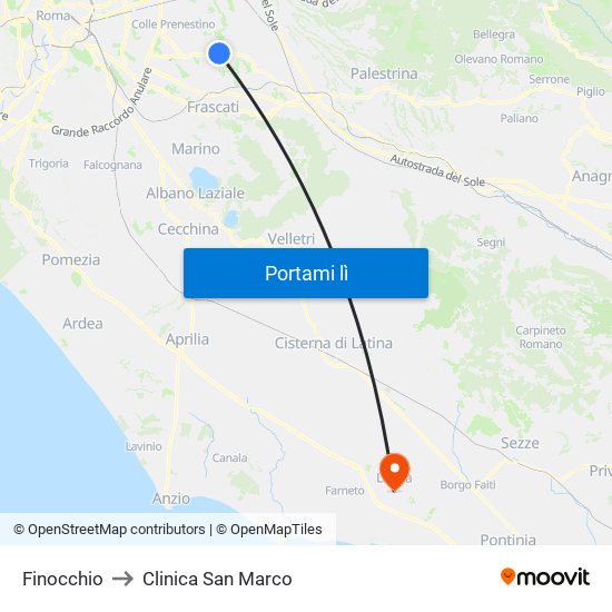 Finocchio to Clinica San Marco map