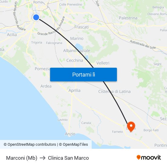 Marconi (Mb) to Clinica San Marco map