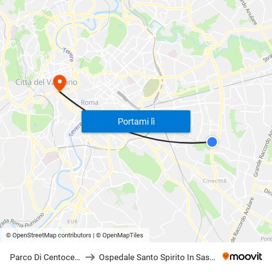 Parco Di Centocelle to Ospedale Santo Spirito In Sassia map