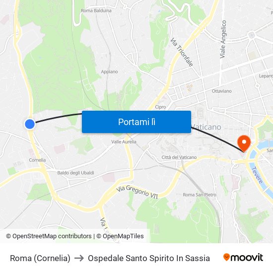 Roma (Cornelia) to Ospedale Santo Spirito In Sassia map