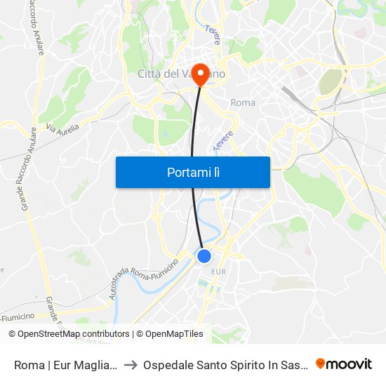 Roma | Eur Magliana to Ospedale Santo Spirito In Sassia map