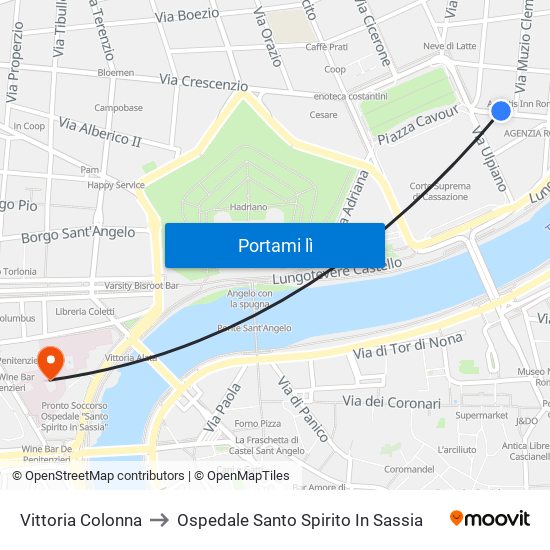 Vittoria Colonna to Ospedale Santo Spirito In Sassia map