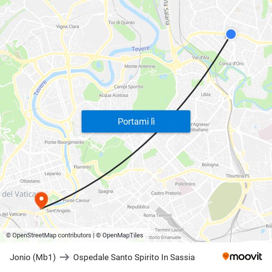 Jonio (Mb1) to Ospedale Santo Spirito In Sassia map