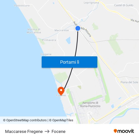 Maccarese Fregene to Focene map