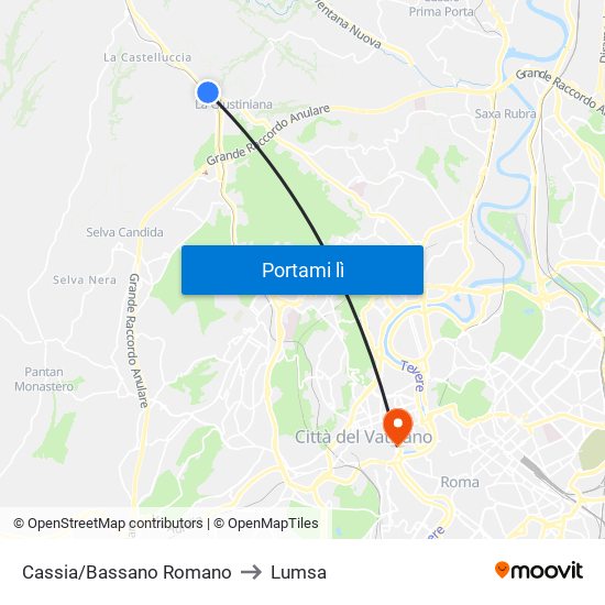 Cassia/Bassano Romano to Lumsa map