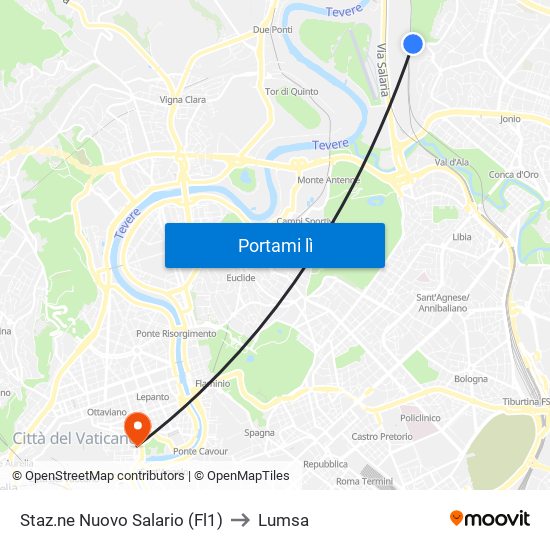 Staz.ne Nuovo Salario (Fl1) to Lumsa map