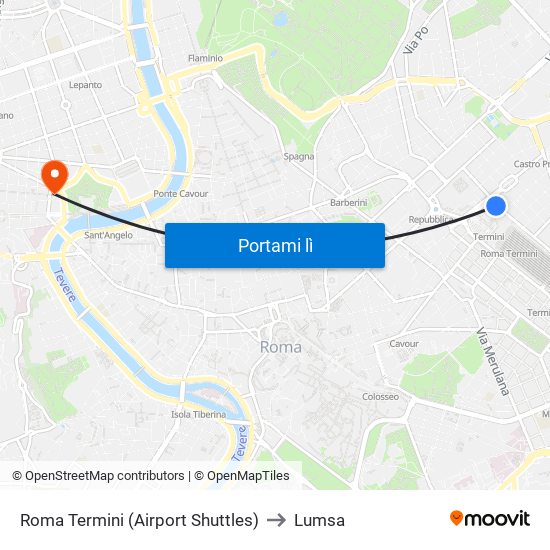 Roma Termini (Airport Shuttles) to Lumsa map