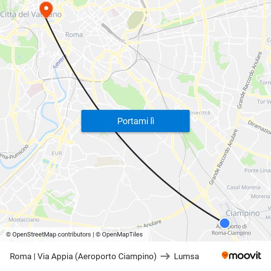 Roma | Via Appia (Aeroporto Ciampino) to Lumsa map