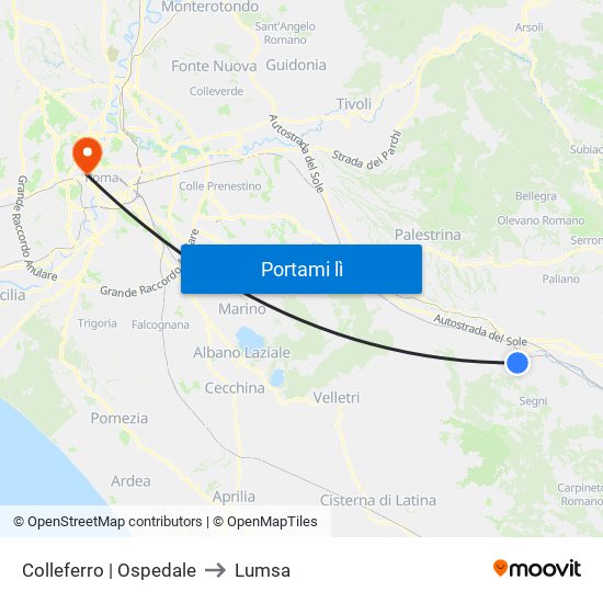 Colleferro | Ospedale to Lumsa map