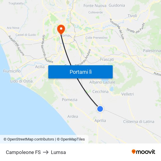Campoleone FS to Lumsa map