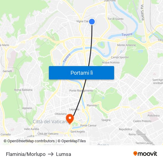 Flaminia/Morlupo to Lumsa map