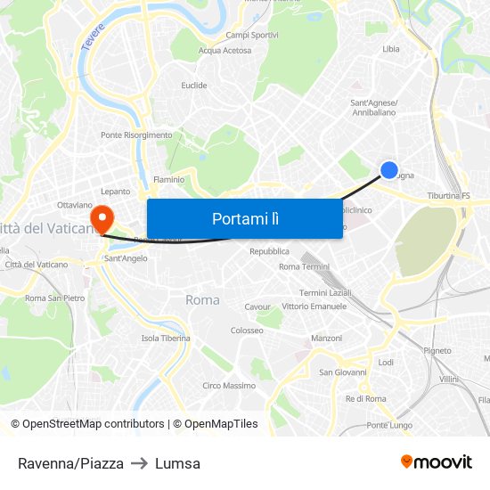 Ravenna/Piazza to Lumsa map