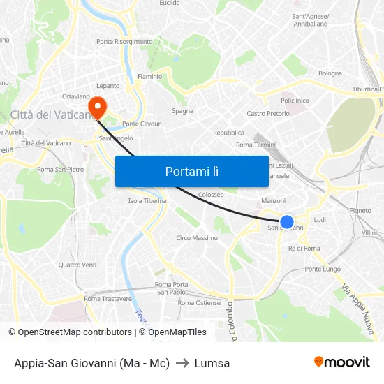 Appia-San Giovanni (Ma - Mc) to Lumsa map