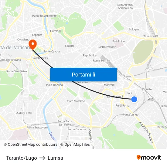 Taranto/Lugo to Lumsa map