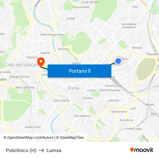 Policlinico (H) to Lumsa map