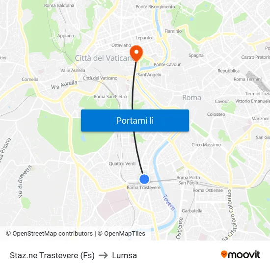 Staz.ne Trastevere (Fs) to Lumsa map