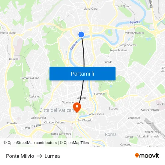 Ponte Milvio to Lumsa map